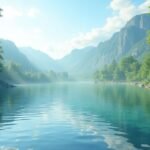 Gyönyörű tó a hegyek között, ahol a természet és a víz találkozik.