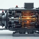 Elektromotor részletes szerkezete és alkatrészei illuminaálással.