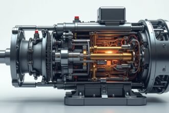 Elektromotor részletes szerkezete és alkatrészei illuminaálással.