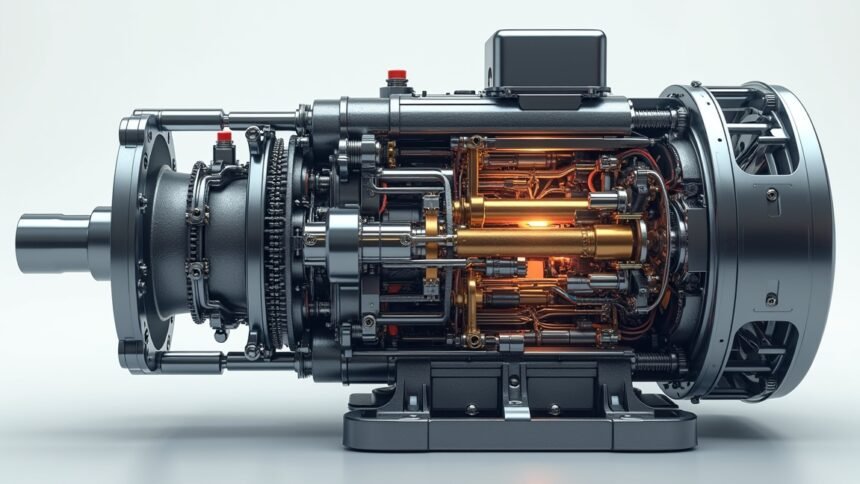 Elektromotor részletes szerkezete és alkatrészei illuminaálással.
