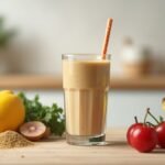 Egészséges kenderprotein turmix gyümölcsökkel és zöldségekkel.