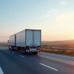 Tandem pótkocsi forgalomban, amint a nap lenyugszik