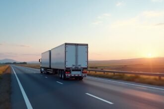 Tandem pótkocsi forgalomban, amint a nap lenyugszik