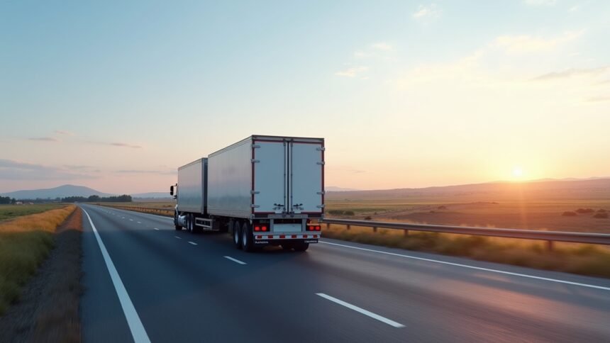 Tandem pótkocsi forgalomban, amint a nap lenyugszik