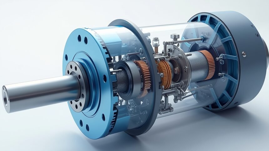 Vibromotor részletes műszaki ábrázolása, belső mechanikával.