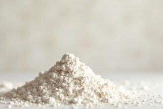 A fehér agyag por, természetes összetevő bőr- és hajápoláshoz.