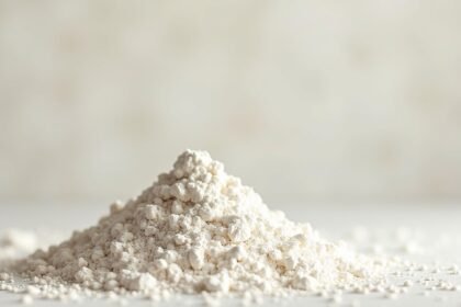 A fehér agyag por, természetes összetevő bőr- és hajápoláshoz.