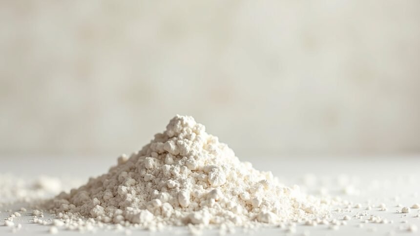 A fehér agyag por, természetes összetevő bőr- és hajápoláshoz.