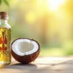 Kókuszolaj és pajzsmirigy olaj üveg, háttérben természetes fény