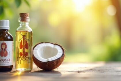 Kókuszolaj és pajzsmirigy olaj üveg, háttérben természetes fény