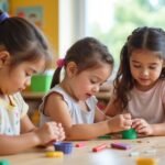 Gyerekek gyurmáznak kreatív tevékenységek során