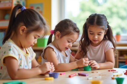 Gyerekek gyurmáznak kreatív tevékenységek során