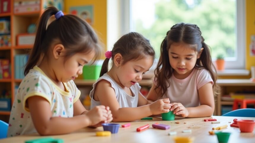 Gyerekek gyurmáznak kreatív tevékenységek során