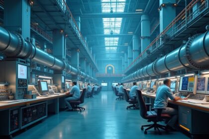 Az atomerőmű vezérlőterme, ahol az áramtermelés irányítása történik.