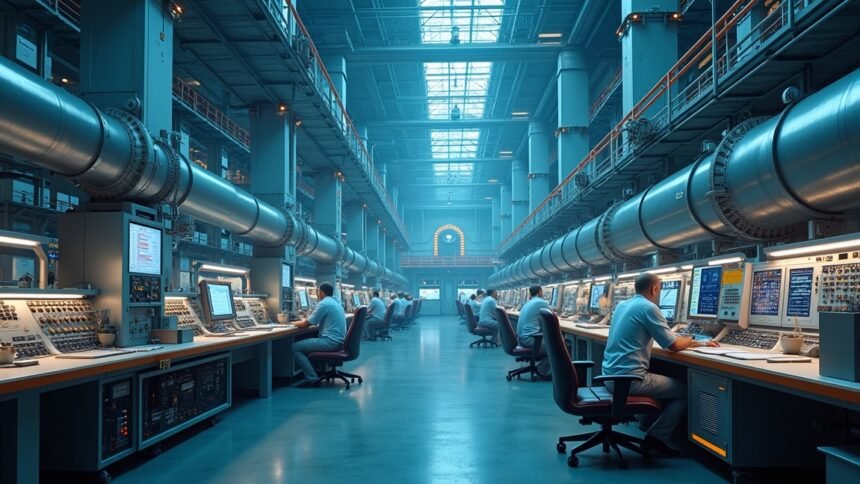 Az atomerőmű vezérlőterme, ahol az áramtermelés irányítása történik.