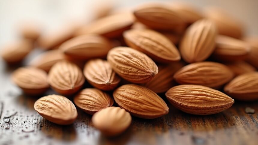 Keserű mandulák közelről, a természetes táplálkozás részévé téve.