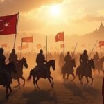 Török hadjárat 1552: katonák zászlókkal a naplementében