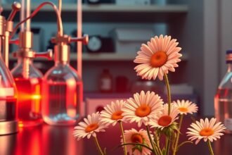 Százszorszépek laboratóriumi környezetben gamma sugarak hatásának vizsgálatára.