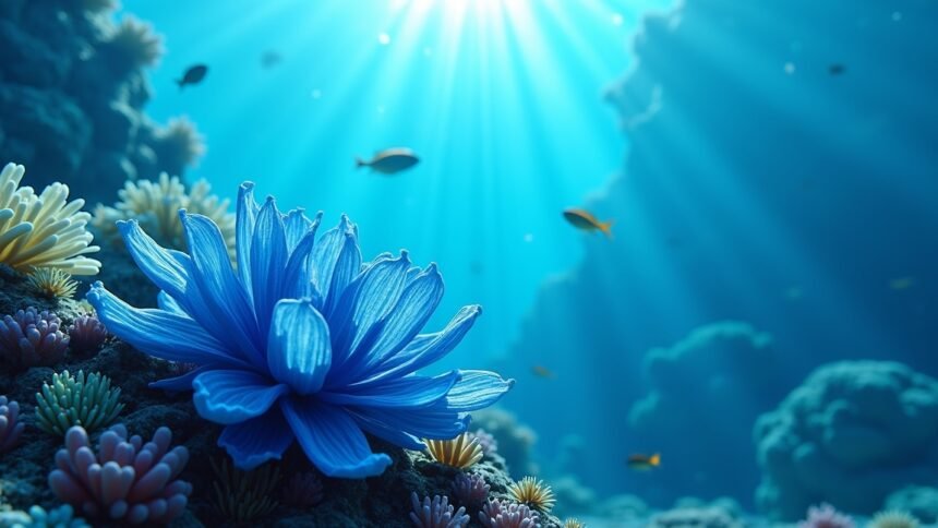 Kék korall a tengerfenéken, egészségmegőrző ásványi anyagokkal.