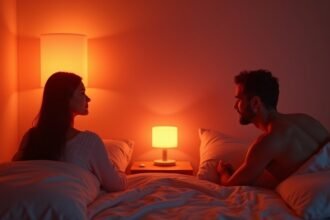 Pár a hálószobában, infralámpával biztosítva a kellemes közérzetet.
