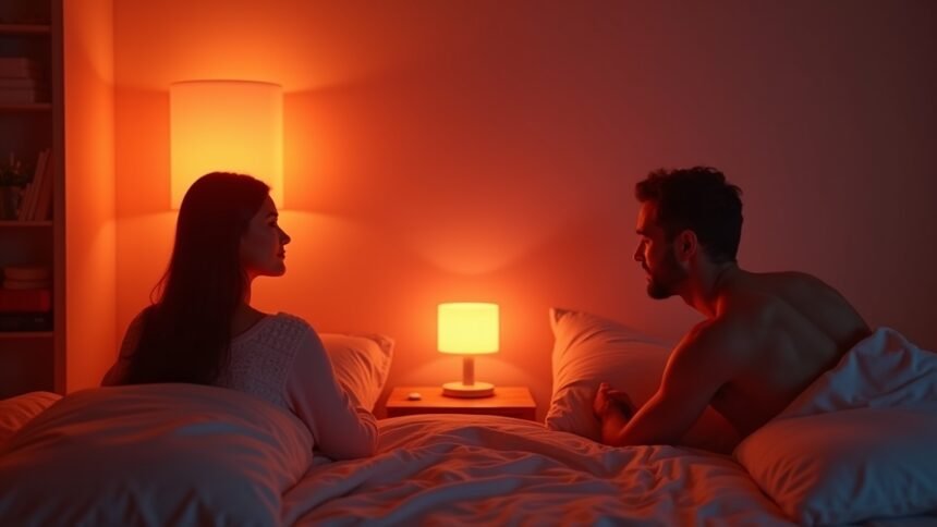 Pár a hálószobában, infralámpával biztosítva a kellemes közérzetet.