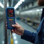 Rétegvastagság mérő használat közben egy ipari környezetben.