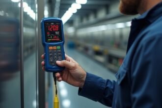 Rétegvastagság mérő használat közben egy ipari környezetben.