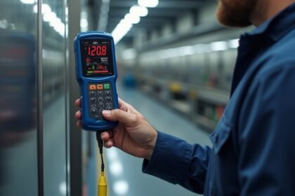 Rétegvastagság mérő használat közben egy ipari környezetben.