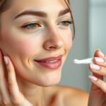 Fiatal nő bőrápoló krémet alkalmaz az arcán, gondoskodva bőréről.