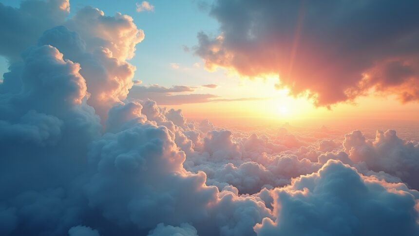 Naplemente felhők között, színes égbolt és páratartalom