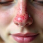 Orrpiercing után látható bőrirritáció és vérzés jelei.