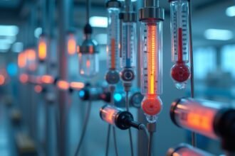 Hőmérsékletérzékelők különböző típusai laboratóriumi környezetben.