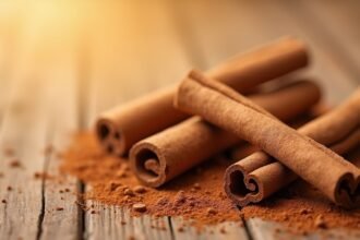 Fahéj rudak és fahéj por fa asztalon