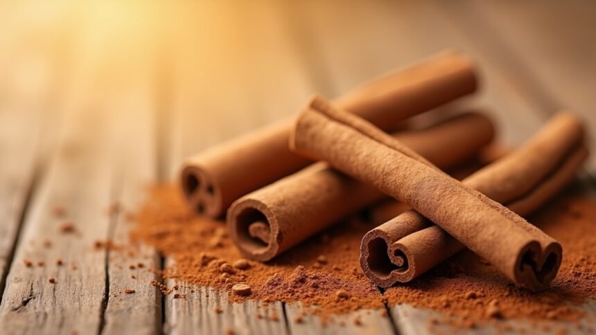 Fahéj rudak és fahéj por fa asztalon