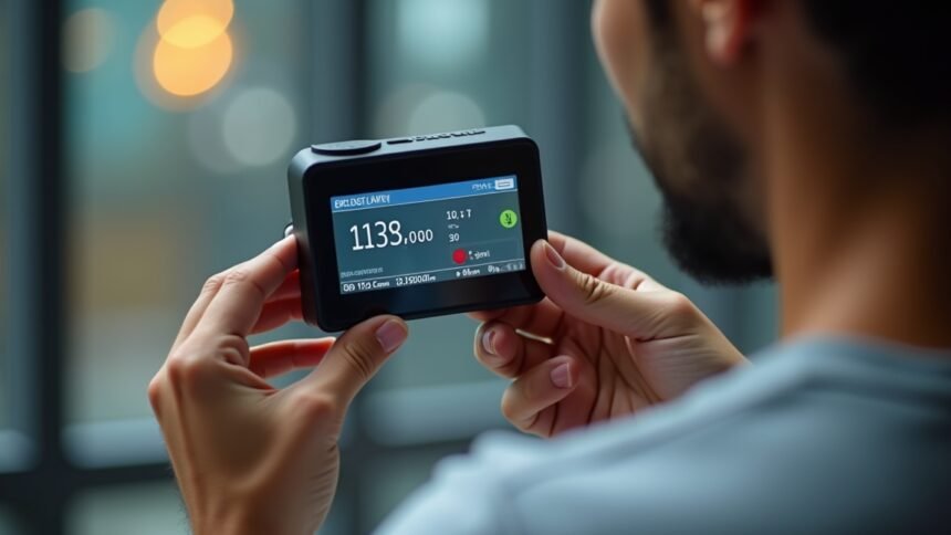 Digitális alkoholszonda használat közben, a véralkoholszint mérésére.