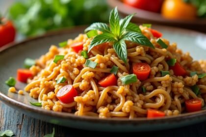 Tál egészséges pacalos étellel, friss zöldségekkel, tápanyagban gazdag táplálkozás.