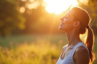 Nő a napfényben, a pihenés és egészség érdekében
