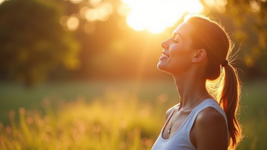 Nő a napfényben, a pihenés és egészség érdekében