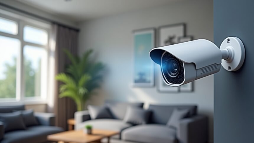 IP kamera beltéri környezetben, biztonsági megfigyeléshez használva.