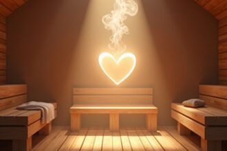 Szauna belső tér szív formájú füsttel, jótékony hatásokkal