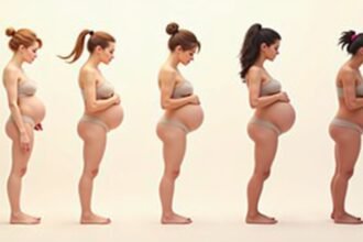 Terhesség különböző stádiumai: női test változásai a várandósság alatt.