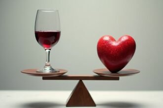 Egy boros pohár és egy szív szimbólum az alkohol élettani hatásaiért.