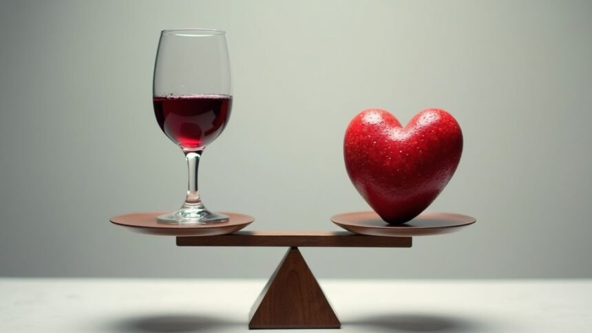 Egy boros pohár és egy szív szimbólum az alkohol élettani hatásaiért.