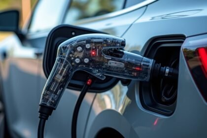 Töltőpisztoly elektromos autó töltés közben