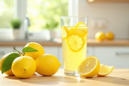 Friss citromok és citromlé egészségügyi előnyökkel.