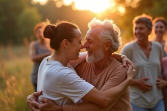 Ölelés a naplementében, a testi kontaktus varázsa.