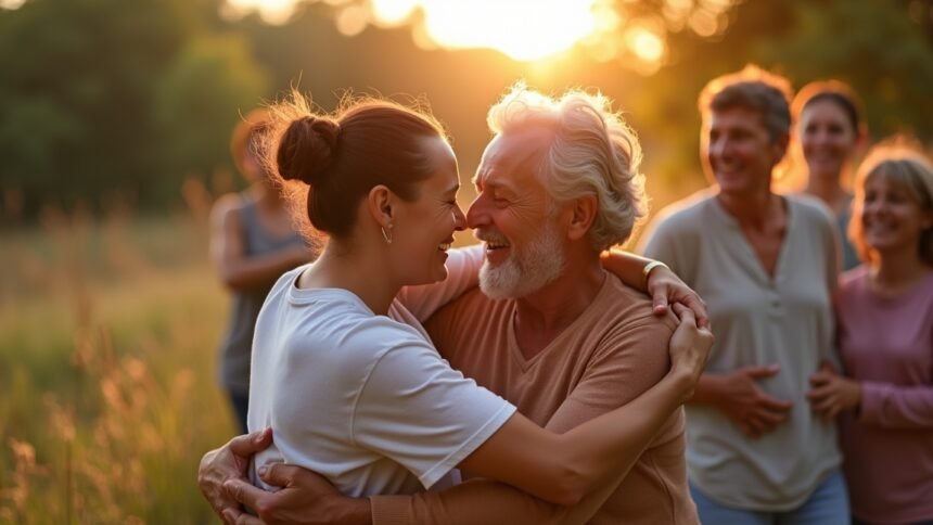 Ölelés a naplementében, a testi kontaktus varázsa.