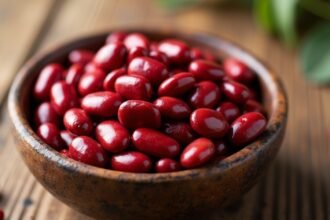 Vörösbab tálban, amely egészséges táplálékforrás.