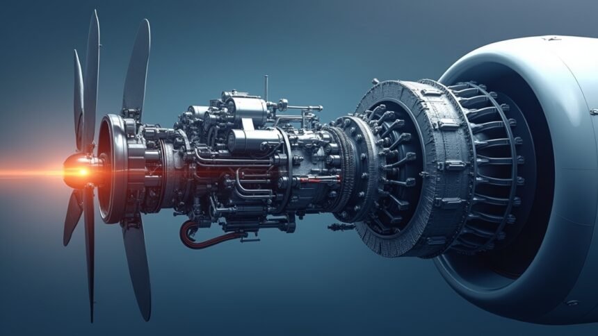 Modern motor szív fúvókákkal és technológiai részletekkel.