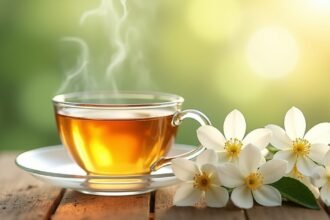 Friss jázmintea bögre virágok mellett egészséges hatásaihoz